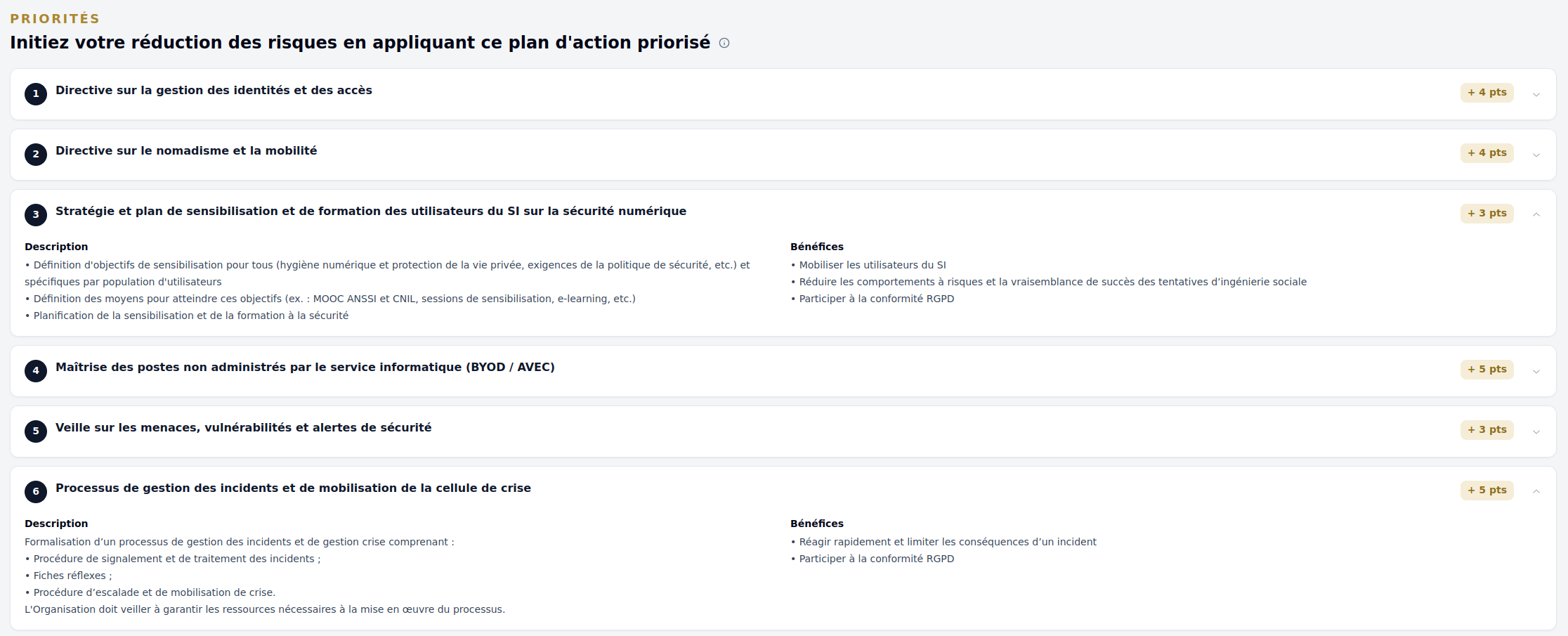 Priorit&eacute;s d'am&eacute;lioration dans Diagator